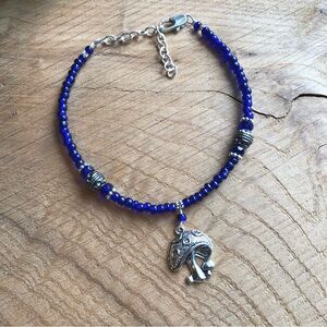 Mushroom Anklet Blue Beaded with‎ Silver Charm Boho Cottagecore Festival